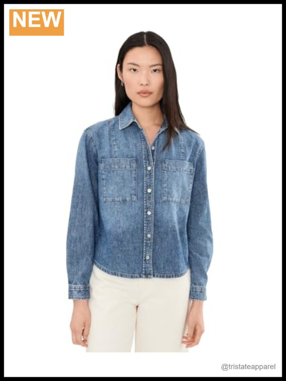 KUT from the Kloth Harley Denim Top, 100% Cotton Long Sleeve Button Down